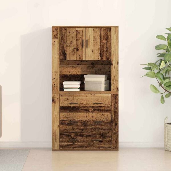 vidaXL Highboard mit Schubladen Altholz 80 x 33 x 150 cm Holzwerkstoff