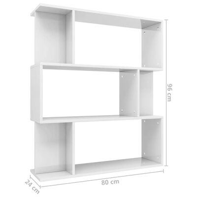 vidaXL Bücherregal/Raumteiler Hochglanz-Weiß 80x24x96 cm
