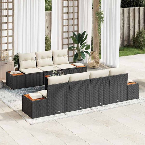 vidaXL Gartensofa-set mit Kissen 8 pcs Schwarz Poly Rattan