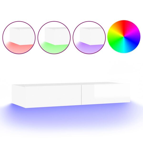 vidaXL TV-Schrank mit LED-Leuchten Hochglanz-Wei&szlig; 90x35x15,5 cm