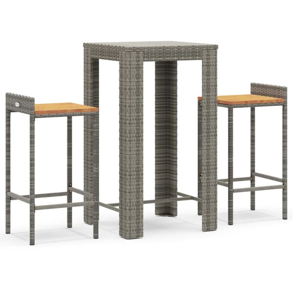 vidaXL 3-tlg. Gartenbar-Set Grau Poly Rattan & Massivholz Akazie