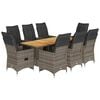 vidaXL 9-tlg. Garten-Bistro-Set mit Kissen Grau Poly Rattan