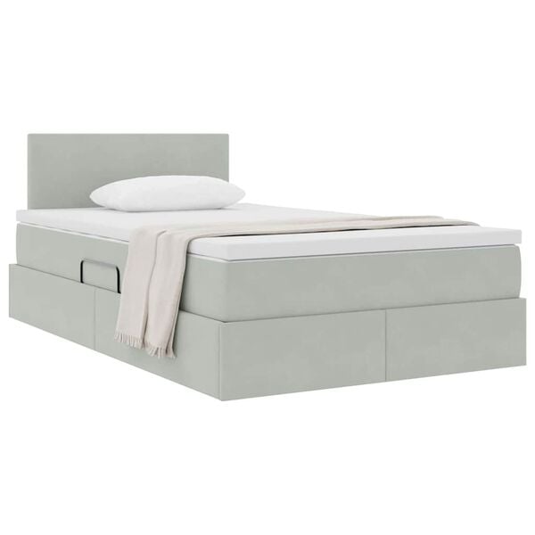 vidaXL Aufbewahrungsbett mit Matratze Hellgrau 120 x 190 cm Samt