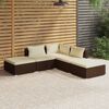 vidaXL 5-tlg. Garten-Lounge-Set mit Kissen Poly Rattan Braun