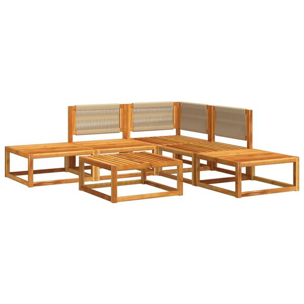 vidaXL 6-tlg. Gartensofa-Set mit Kissen Holz Akazie & Seil