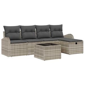 vidaXL Garten-Sofa-Set mit Kissen 6 pcs Hellgrau Poly Rattan