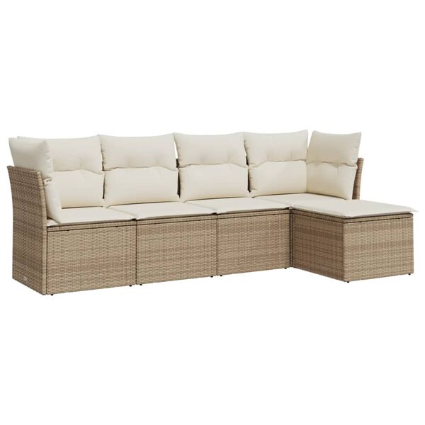 vidaXL 5-tlg. Garten-Sofagarnitur mit Kissen Beige Poly Rattan