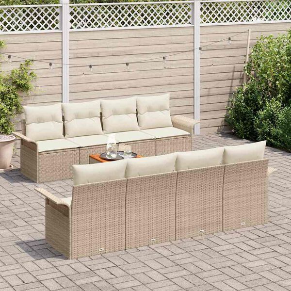 vidaXL Gartensofa-set mit Speicher 9 pcs Beige und Creme Poly-Rattan
