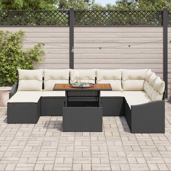 vidaXL Garten-Sofa-Set mit Speicher 9 pcs Schwarz Poly Rattan