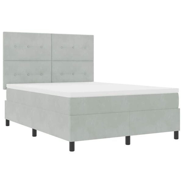 vidaXL Boxspringbett mit Matratze Hellgrau 140 x 190 cm Stoff