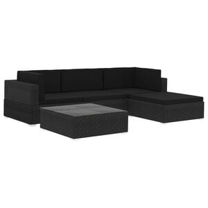 vidaXL 5-tlg. Garten-Lounge-Set mit Kissen Poly Rattan Schwarz