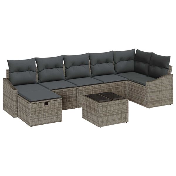 vidaXL Sofa Set mit Kissen mit Speicher Grau Poly-Rattan