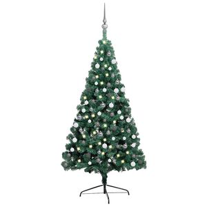 vidaXL K&uuml;nstlicher Halb-Weihnachtsbaum Beleuchtung Kugeln Gr&uuml;n 210 cm