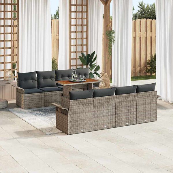 vidaXL Garten-Sofa-Set mit Speicher 9 pcs Grau Poly Rattan
