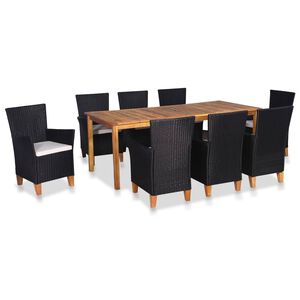 vidaXL 9-tlg. Garten-Essgruppe Poly Rattan Schwarz und Braun