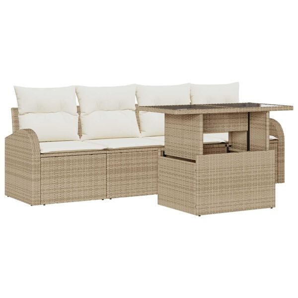 vidaXL Gartensofa-set mit Kissen 5 pcs Beige Poly-Rattan