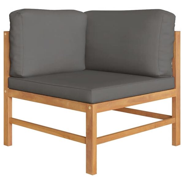 vidaXL Ecksofa 2 Stk. mit Dunkelgrauen Kissen Massivholz Teak