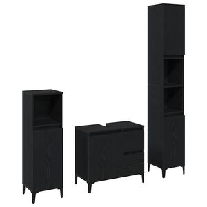 vidaXL Badezimmerm&ouml;bel-Set 3 Stk. Schwarz Eichen-Optik