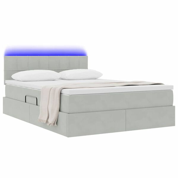 vidaXL Bett mit Stauraum und LED mit LED Hellgrau 140 x 190 cm Samt