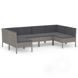 vidaXL 6-tlg. Garten-Lounge-Set mit Auflagen Poly Rattan Grau