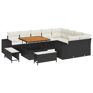 vidaXL Gartensofa-set mit Kissen 12 pcs Schwarz Poly-Rattan