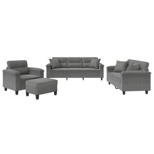 vidaXL 4-tlg. Sofagarnitur mit Kissen Dunkelgrau Mikrofasergewebe