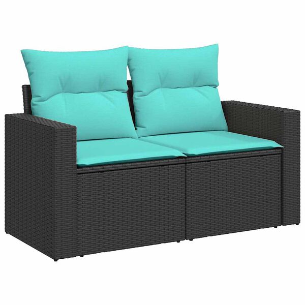 vidaXL 7-tlg. Garten-Sofagarnitur mit Kissen Schwarz Poly Rattan