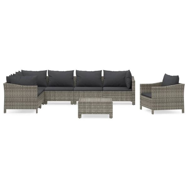 vidaXL 8-tlg. Garten-Lounge-Set mit Kissen Grau Poly Rattan