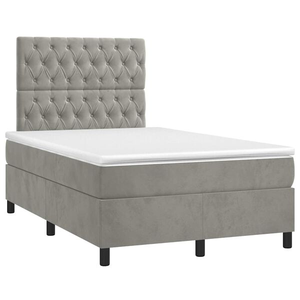 vidaXL Boxspringbett mit Matratze Hellgrau 120x190 cm Samt