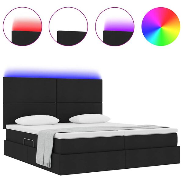vidaXL Bett mit LED-Lichtleisten Schwarz 180 x 200 cm Stoff