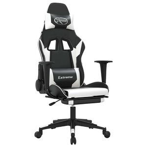 vidaXL Gaming-Stuhl mit Massage & Fu&szlig;st&uuml;tze Schwarz & Wei&szlig; Kunstleder