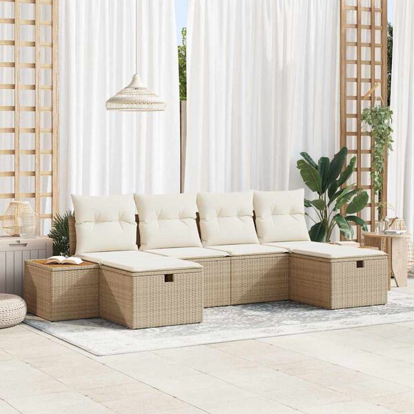 vidaXL Garten-Sofa-Set mit Kissen 6 pcs Beige Poly Rattan