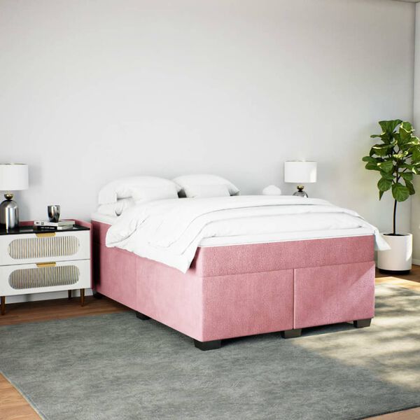 vidaXL Boxspringbett mit Matratze Rosa 140x190 cm Samt