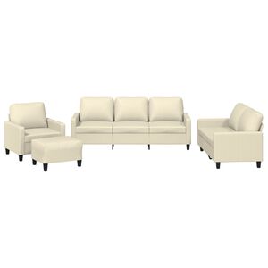 vidaXL 4-tlg. Sofagarnitur mit Kissen Creme Kunstleder