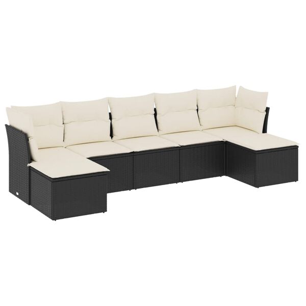 vidaXL 7-tlg. Garten-Sofagarnitur mit Kissen Schwarz Poly Rattan