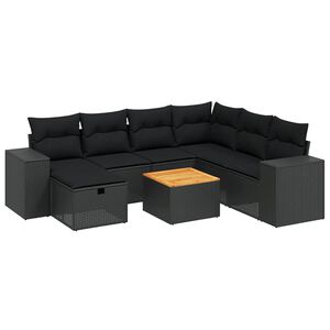 vidaXL 8-tlg. Garten-Sofagarnitur mit Kissen Schwarz Poly Rattan