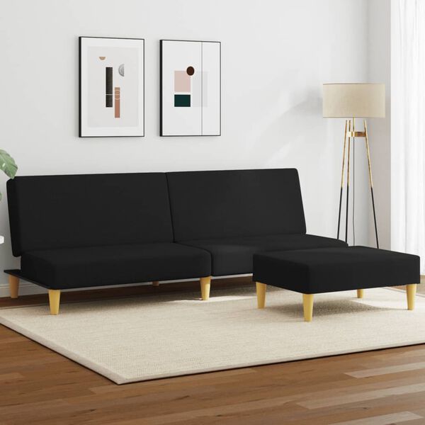 vidaXL Schlafsofa 2-Sitzer mit Fu&szlig;hocker Schwarz Stoff