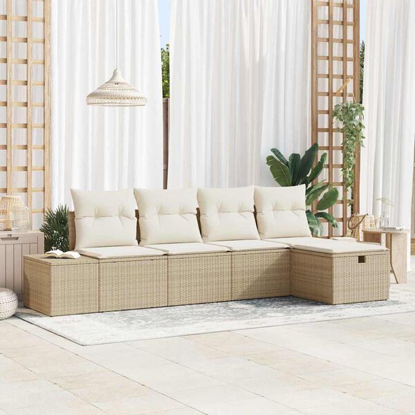 vidaXL Sofa Set mit Kissen 5 pcs Poly-Rattan