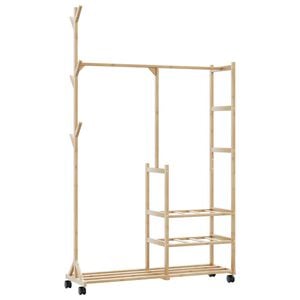 vidaXL Kleiderst&auml;nder mit Ablagen und Rollen 100x38x175,5 cm Bambus