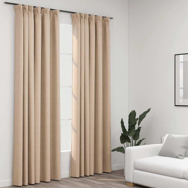 vidaXL Verdunkelungsvorh&auml;nge 2 Stk. Haken Leinenoptik Beige 140x225 cm