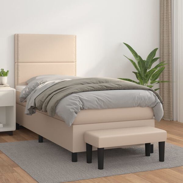 vidaXL Boxspringbett mit Matratze Cappuccino-Braun 90x200cm Kunstleder