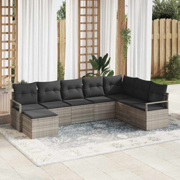 vidaXL Sofa Set mit Kissen 8 pcs Hellgrau Poly Rattan