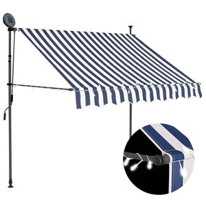 vidaXL Einziehbare Markise Handbetrieben mit LED 150 cm Blau und Wei&szlig;