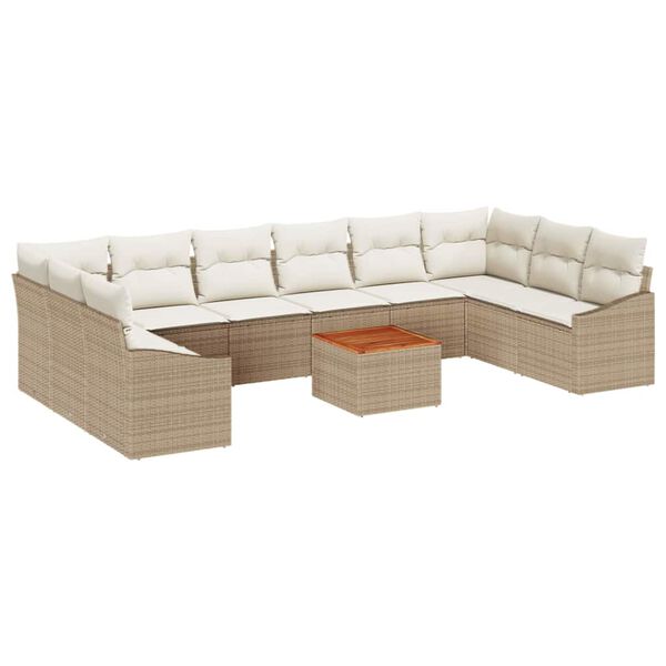 vidaXL Gartensofa-set mit Speicher 11 pcs Beige und Creme Poly-Rattan