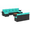 vidaXL 11-teiliges Gartensofa-Set mit Kissen, schwarzes Polyrattan