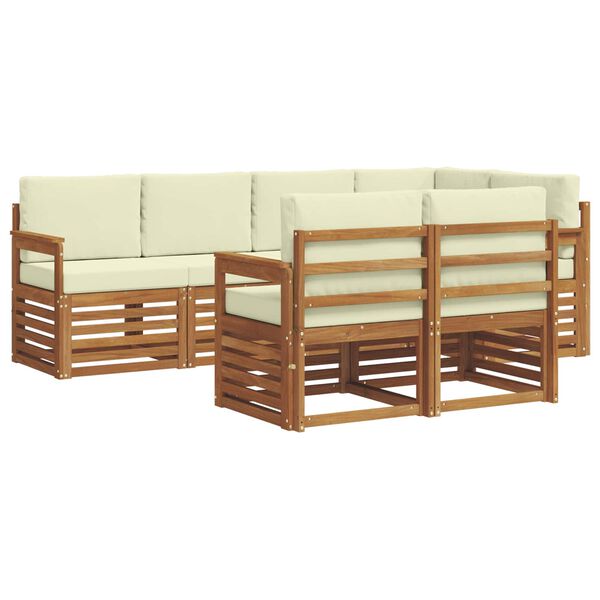 vidaXL Ecksofa Set mit Kissen 7 pcs Natur und Creme Massivholz Akazie