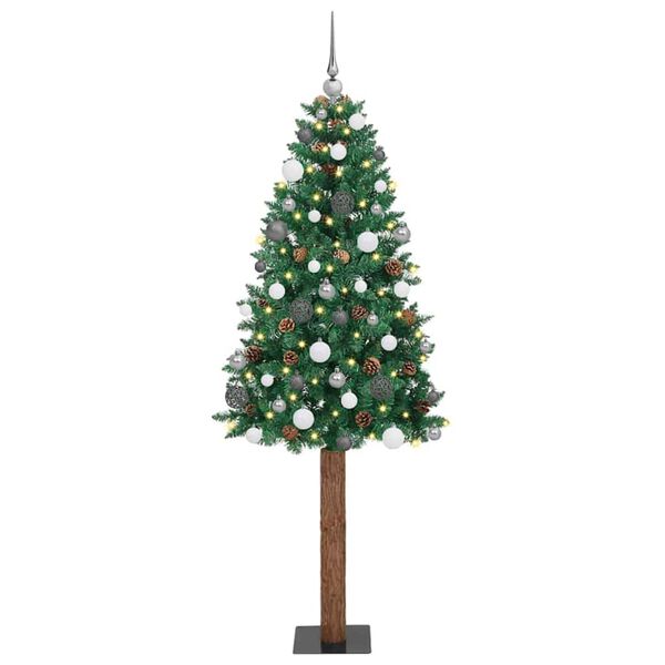vidaXL Schlanker Weihnachtsbaum mit 300 LEDs mit St&auml;nder Gr&uuml;n 180 cm