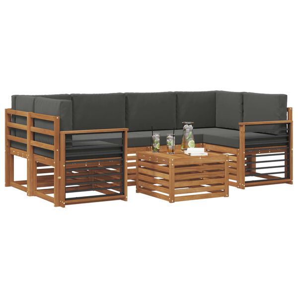 vidaXL Outdoor-Sofagarnitur mit Kissen 7 pcs Natur und Anthrazit