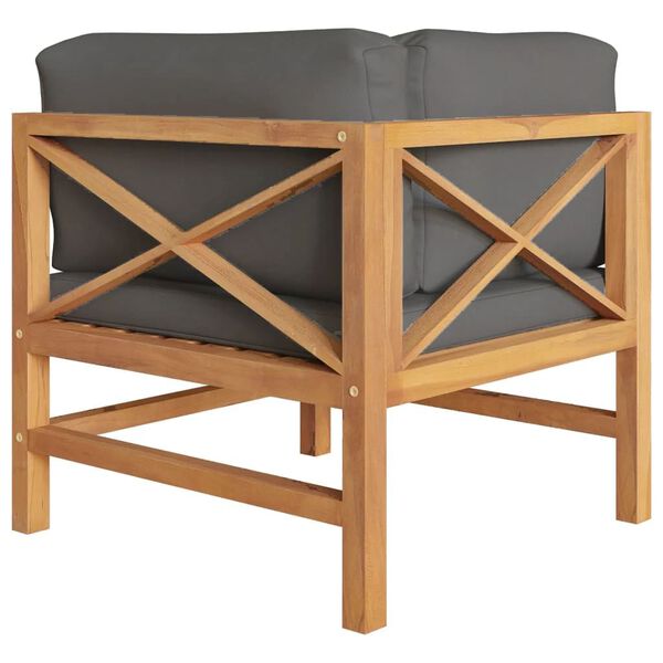 vidaXL Ecksofa 2 Stk. mit Dunkelgrauen Kissen Massivholz Teak