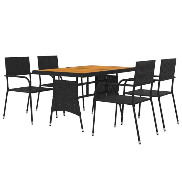 vidaXL 5-tlg. Garten-Essgruppe Poly Rattan Schwarz